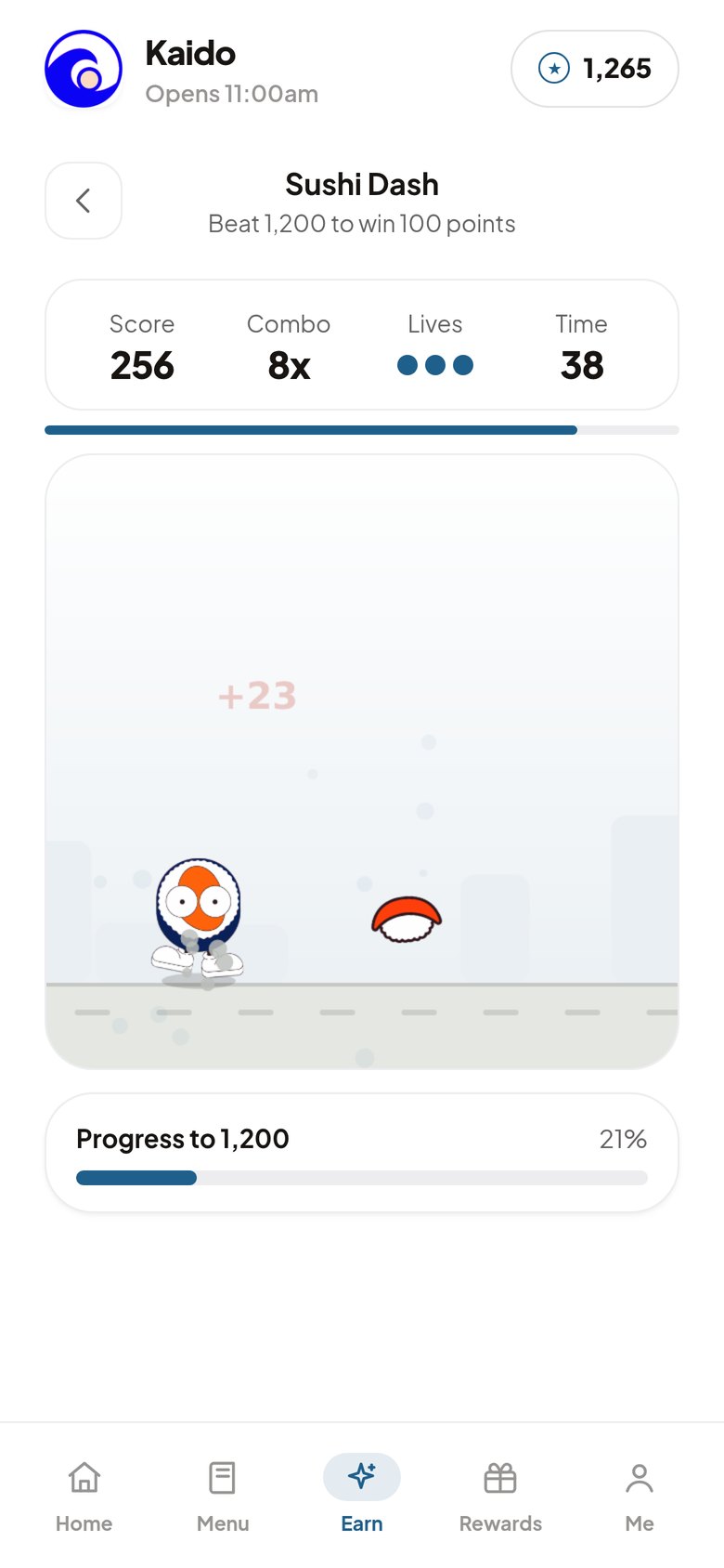 The game themed for a sushi restaurant, in that restaurant's colors