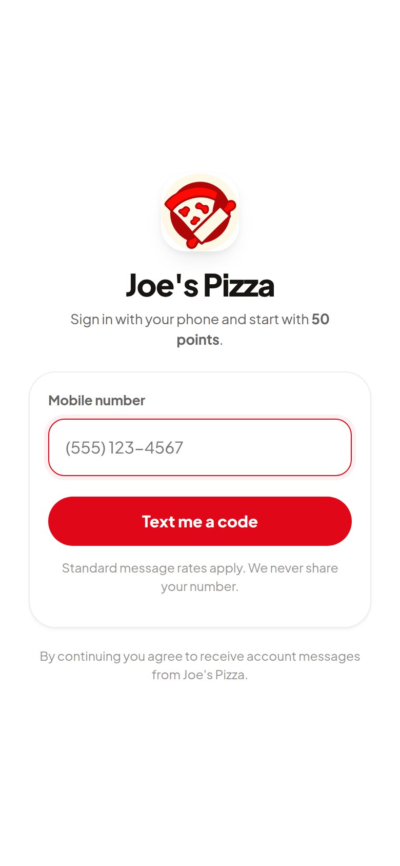 Signing in with a phone number and a texted code